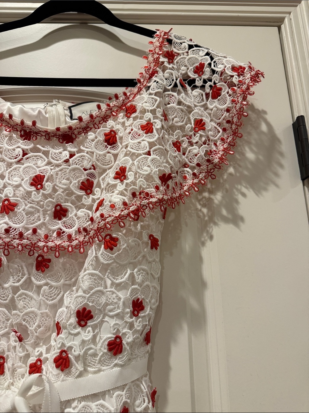 Alexis White Eyelet Romper with Red Floral Embroidery Trim - Picture 4 of 7